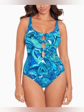 Skinny Dippers Blue Tropical Cutout One-Piece Swimsuit Medium